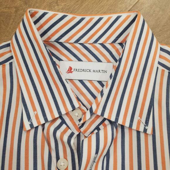 FREDRICK MARTIN Shirt Mens Large Button Up Plaid Long Sleeve Orange Blue Auburn? - Picture 1 of 10